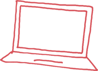 Red sketch of a laptop for on-demand HR info